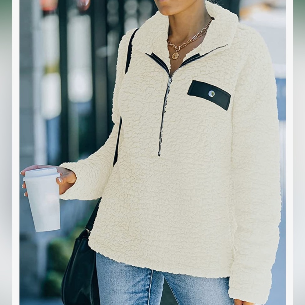 Women’s long sleeve fuzzy fleece zipper sweatshirt pullover